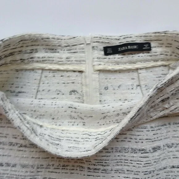 ZARA Basic Women's Tweed Mini Skirt Frayed With Stripe Detail Ecru Textured S - Picture 7 of 12